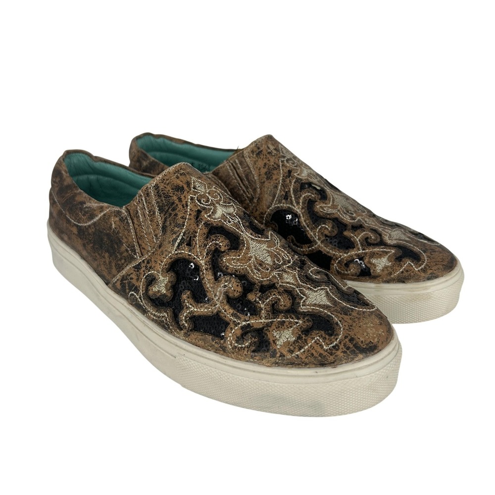 Corral Shoes Womens Size 8.5 Leather Slip On Floral Embroidered Sequin E1563